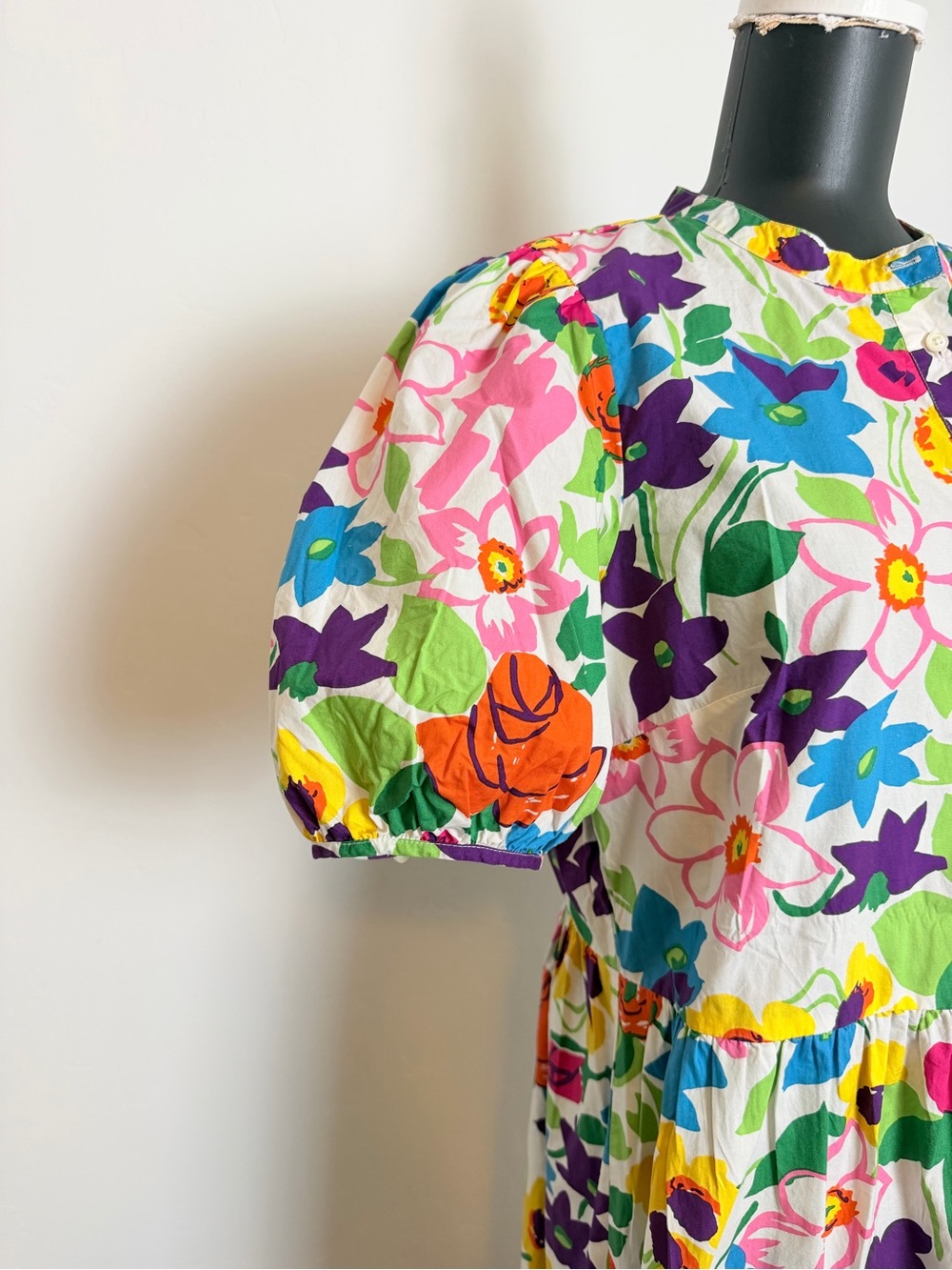 J. Crew Colorful Floral Puff-Sleeve Midi Dress Size 14 - Picture 7 of 14